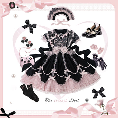 (Buy for me) The Seventh Doll~Sweet Doll Lolita Cotton Jumper Dress S black&pink JSK only 