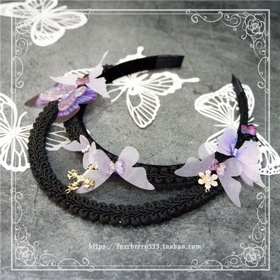 Fox Cherry~Gothic Lolita Butterfly Vintage Gauze Headdress free size black 