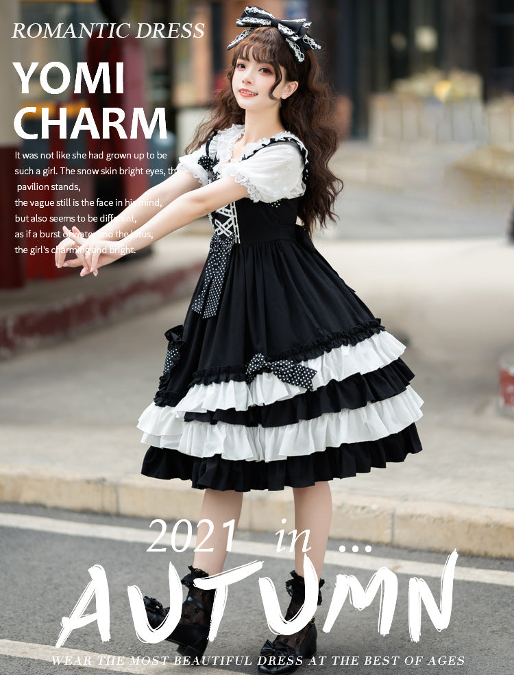 Eieyomi~Sweet Heart Black Lolita Jumper Dress   