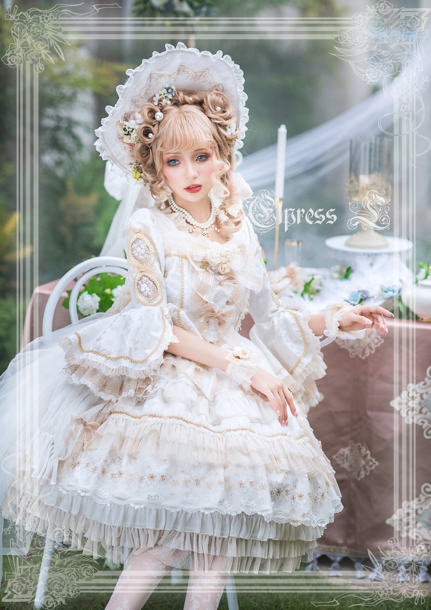 Elpress L~Fairies Island~Lolita wedding Dress OP Dress white gold S 