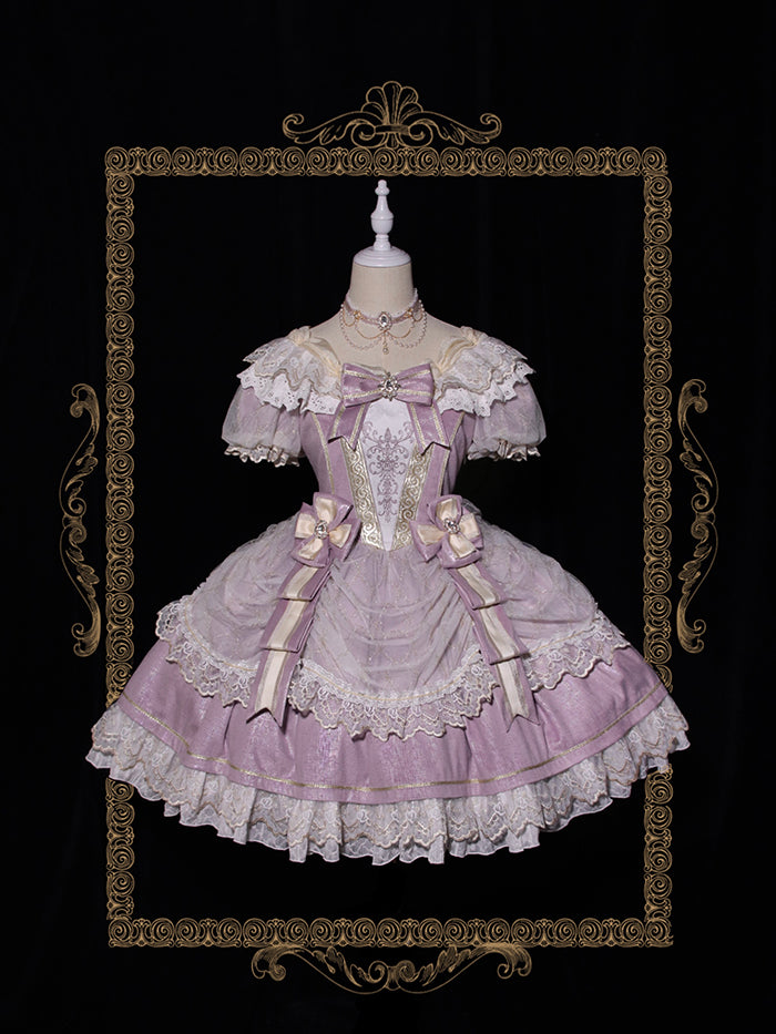 Alice Girl~Palace Retro Lolita Dress~Girl Anniversary Short Sleeve OP purple (short fantasy version) S 