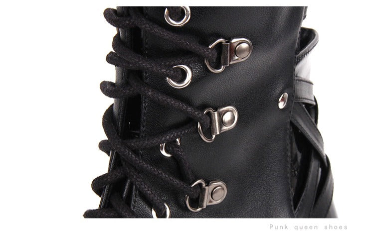 Angelic Imprint~Punk Lolita Black Lace-up Boots   