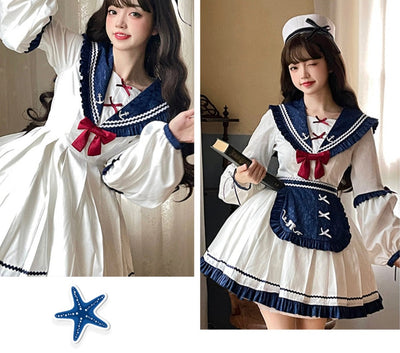 With PUJI~A Letter to Wind~Maid Pleated Sailor Lolita OP   