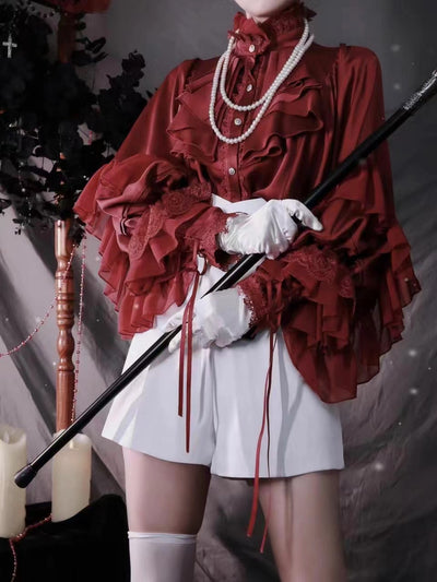 (Buyforme)ZJstory~Dragon Bone Cemetery~Gothic Lolita Shirt Long Sleeve Blouse S red blouse (pre-order and 4-5 months then shipping) 