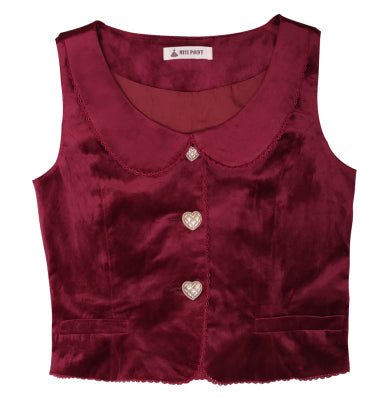 Miss Point~Christmas Preppy Style Velvet Lolita SK Vest Set XS burgundy vest 
