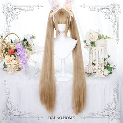 Dalao Home~Long Sweet Lolita Wig With Ponytails free size Yiwang  white tung flax base wig + ponytails without braid style 