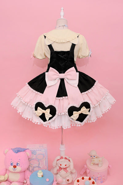 Alice Girl~Candy Cat~Sweet Lolita Dress Lovely Salopette XS black-pink（Salopette+back bow） 