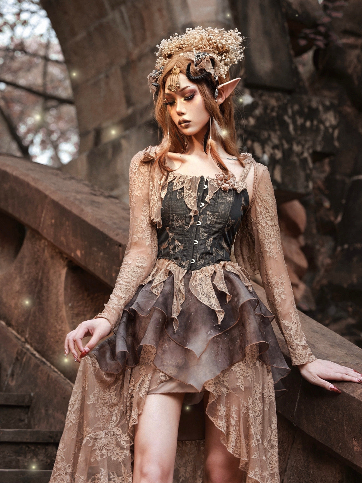 Blood Supply~Dead Leaves~Retro Leaves Fishbone Gothic Corset   