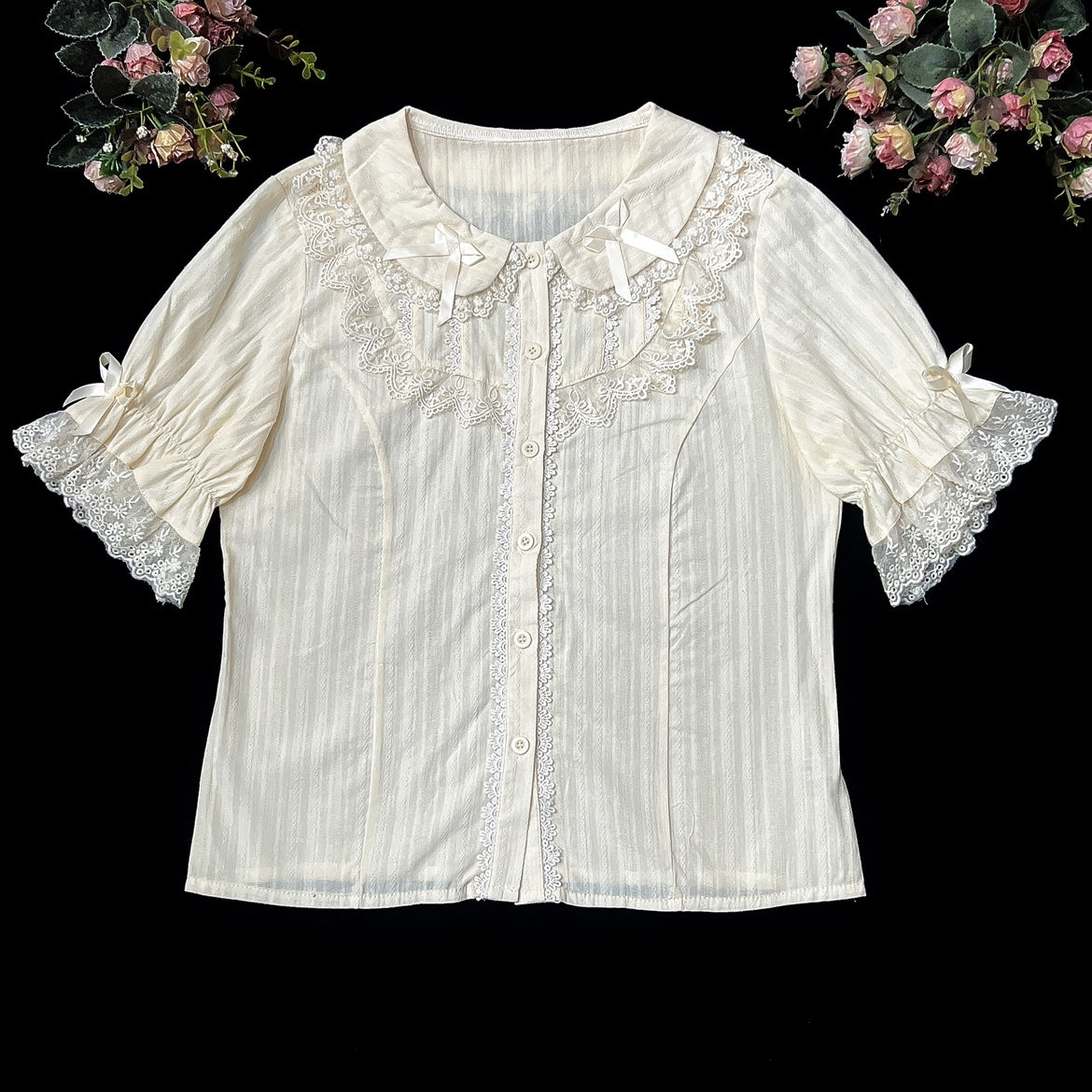 DMFS Lolita - Summer Short Sleeve Cotton Lolita Blouse S Apricot -Short Sleeve
