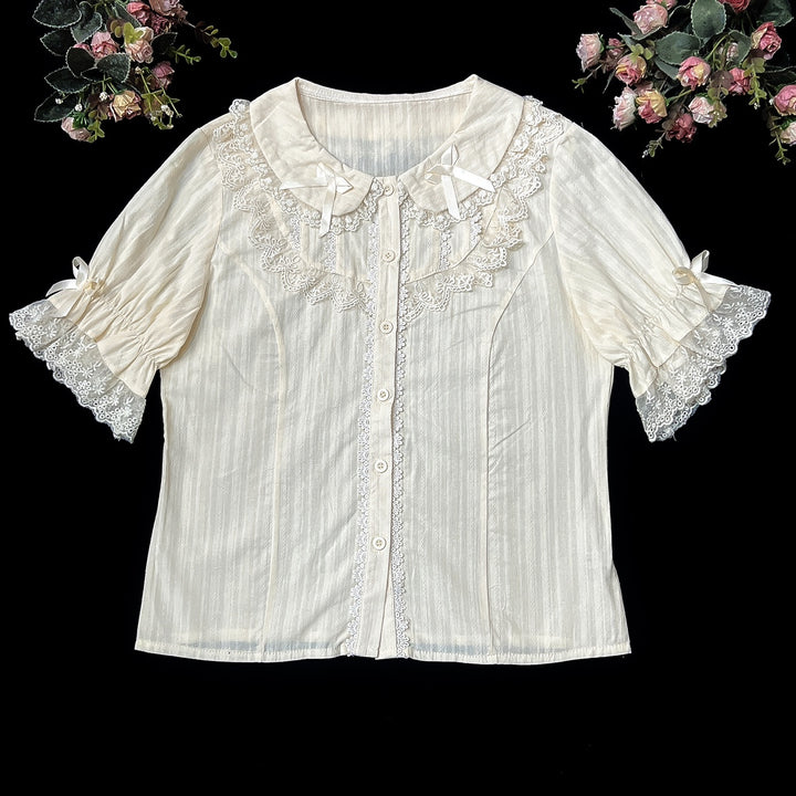 (BuyformeDMFS Lolita ~Summer Short Sleeve Cotton Lolita Blouse S apricot - short sleeve 