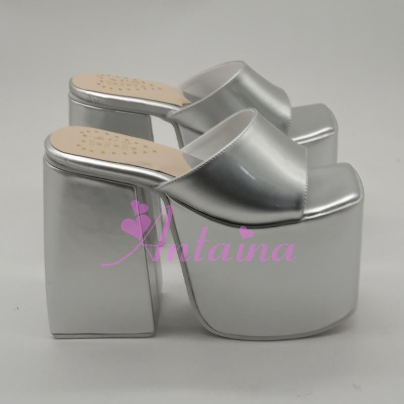 Antaina ~ Plus Size Silver Platform Lolita Slipper   