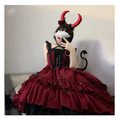 Neverland~The Memoirs of Samuel~Gothic Lolita Dark-theme Red JSK L  