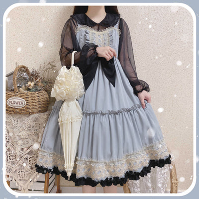 Eye of White Crow - Dairy Lolita Dress Hot Girl JSK blue and black long S