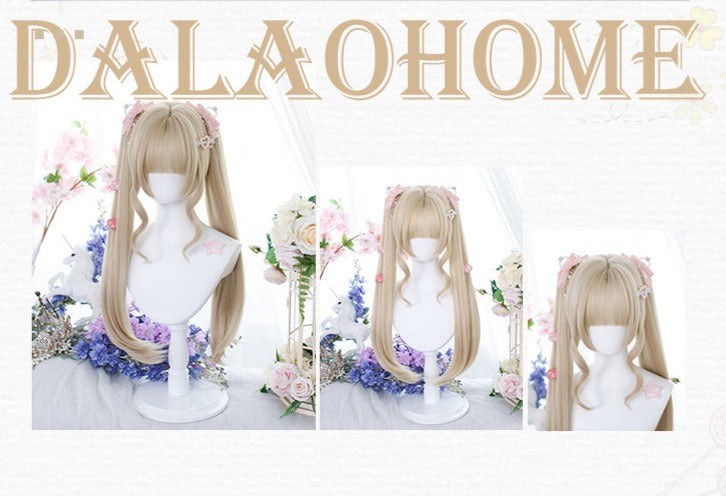 Dalao Home~Princess Lolita Ponytail Long Straight Blonde Wig   
