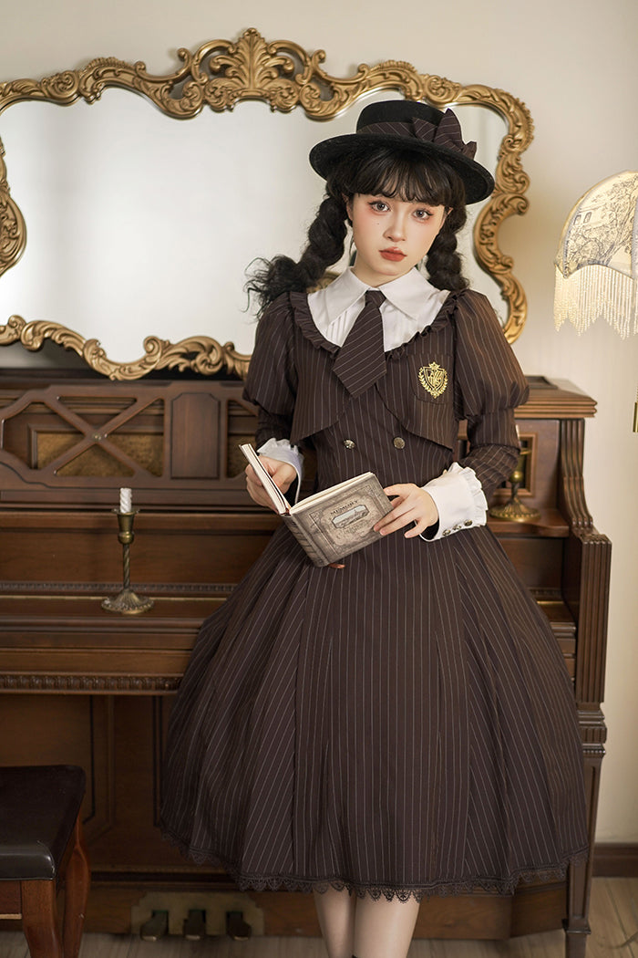 Alice Girl~Greene College~Preppy Style Fake Two-piece Lolita OP XS brown 