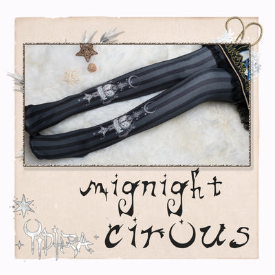 Yidhra~Midnight Circus~Argyle Digital Print Lolita Stockings free size charcoal grey - stripes pattern tights 