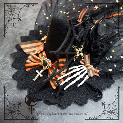 Fox Cherry~ Spider's Web Bones Gothic Witch Hat orange  