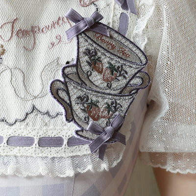 (Buy for me) CEL Lolita~Porcelain Teaparty~Embroidery Lolita Headress, Brooch and Bag Accessory purple embroidery brooch  
