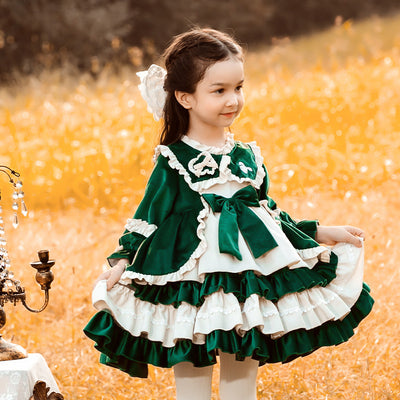 Kid Lolita Winter Princess Veklvet  Dress green 80cm 