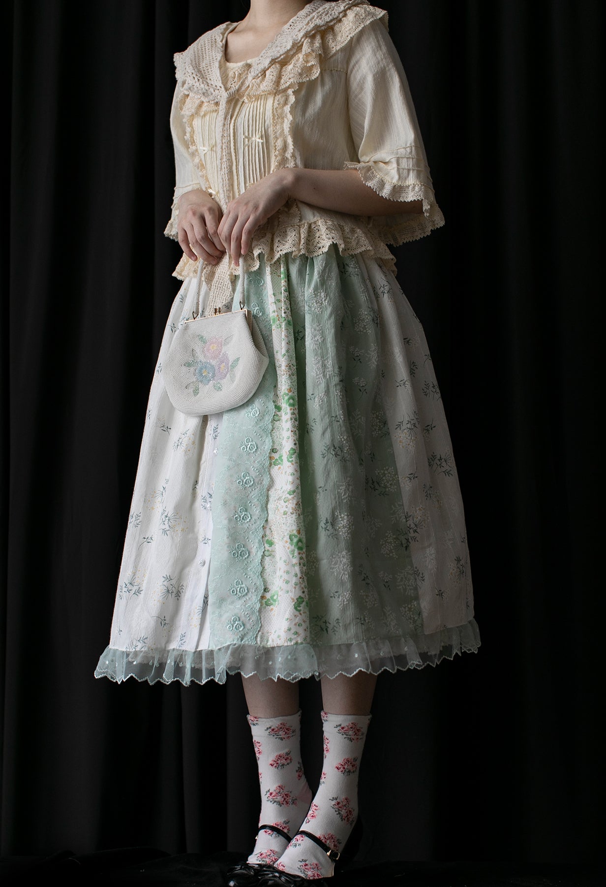 SweetDreamer - Nemo's Garden - Country Lolita Patchwork Skirt One Size freesia/length 73cm