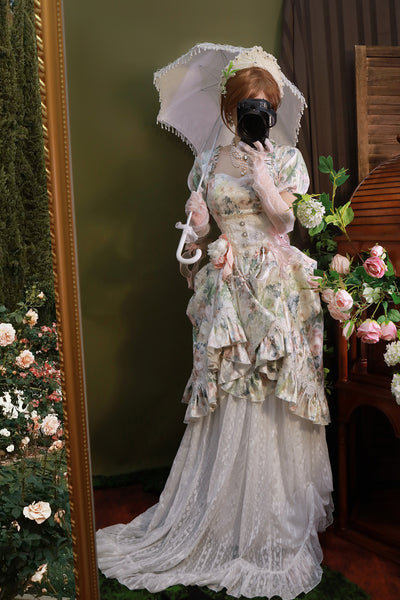 Forest Wardrobe~Green Wildflower Trace~Elegant Lolita backless OP Dress   