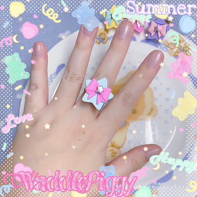 (Buyforme)WaddlePiggy~Sweet Lolita Adjustable Handmade Star Bow Lolita Ring   