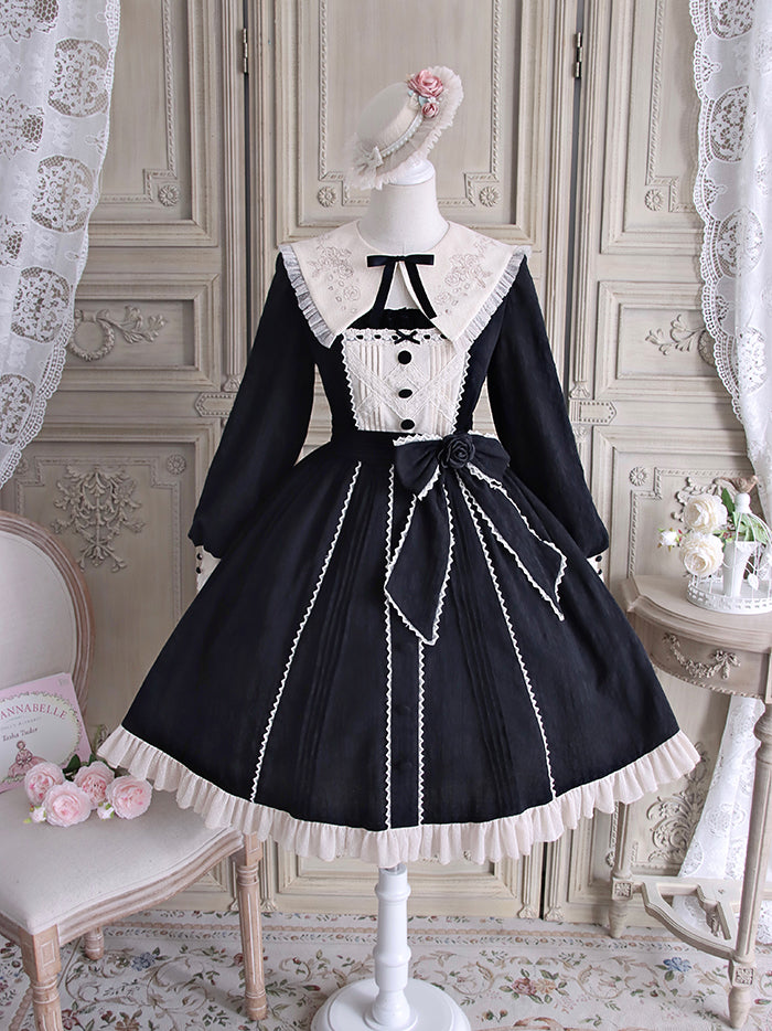 Alice Girl-Elegant Long Sleeve Lolita OP Dress XS black 
