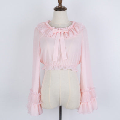 Sakurada Fawn~Plus Size Lolita Blouse Cheese Chocolate Long Sleeve M pink 