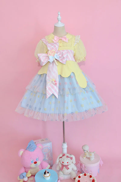 Alice Girl~Rainbow Candy Kawaii Lolita JSK Dress XS yellow and blue set 2 