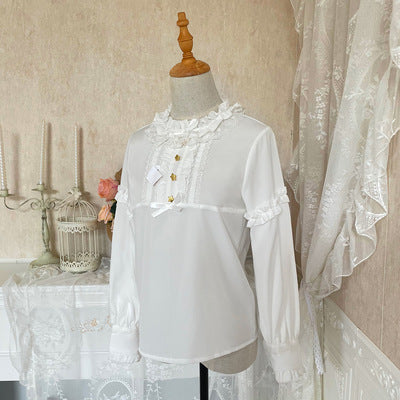 Your Princess~Cream Sweet Heart Kawaii Lolita Blouse S ruffle long sleeve blouse 