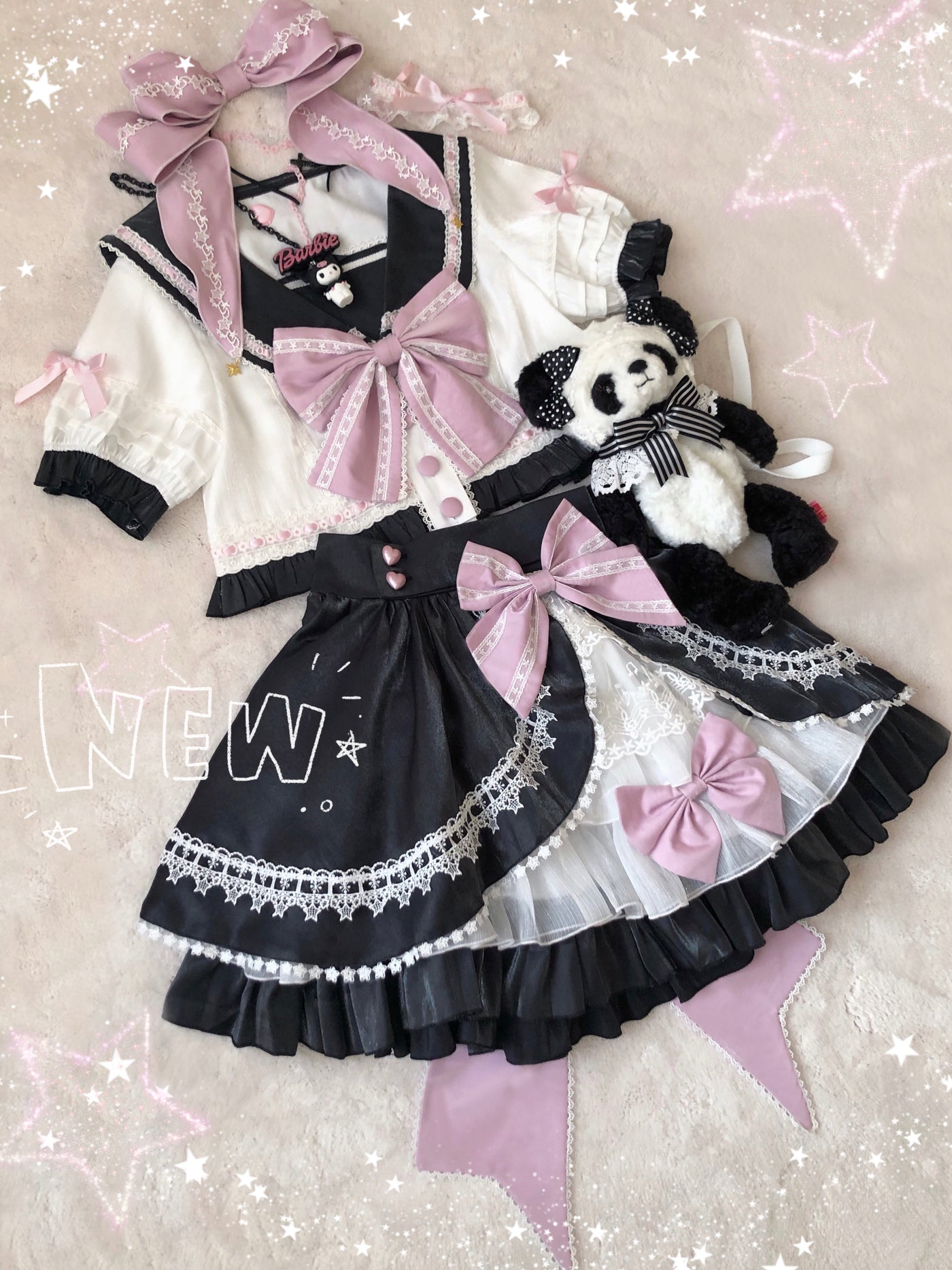 Star Fantasy~Rising Star Lolita SK Kawaii Skirt S (top) balck and pink 