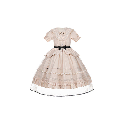 With PUJI~Glass Window~Classic Lolita Cotton OP Dress S classic OP+apron 