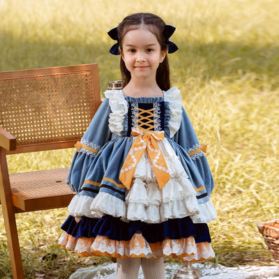 Kid Lolita Blue Princess Dress Flounce Hemline blue 100cm 