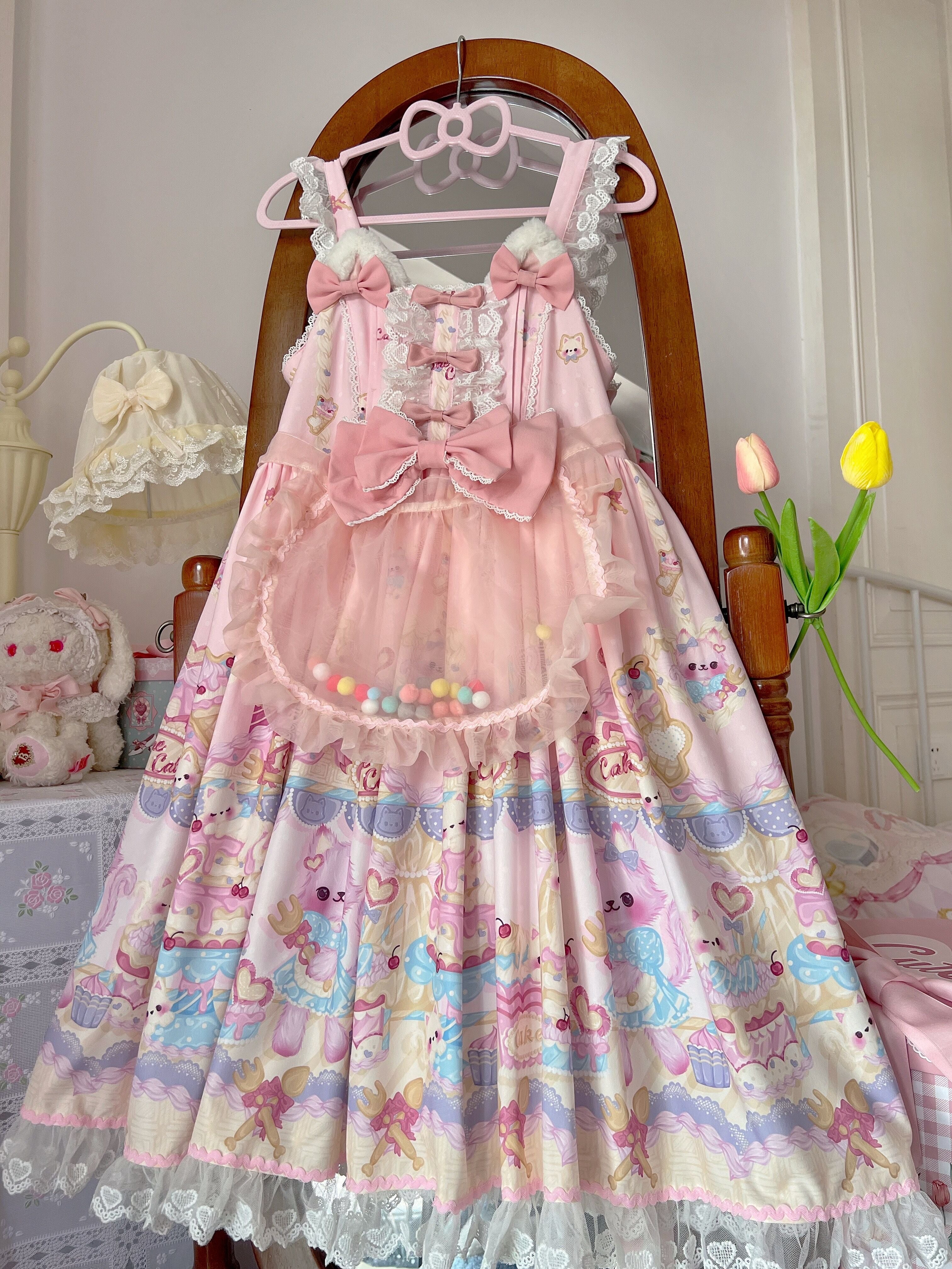 Sugar Girl - Kawaii Lolita Sweet JSK Dress, Cat Printed 11808:122532