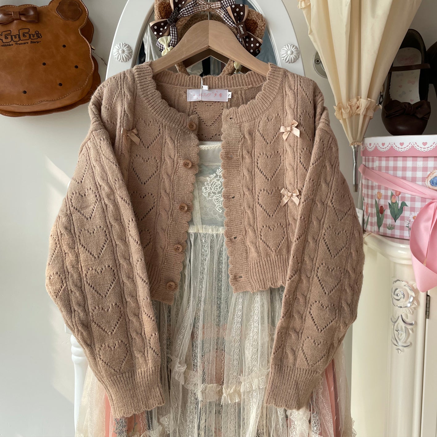 MIST - Hollow Out Long Sleeve Lolita Cardigan Multicolors S light brown