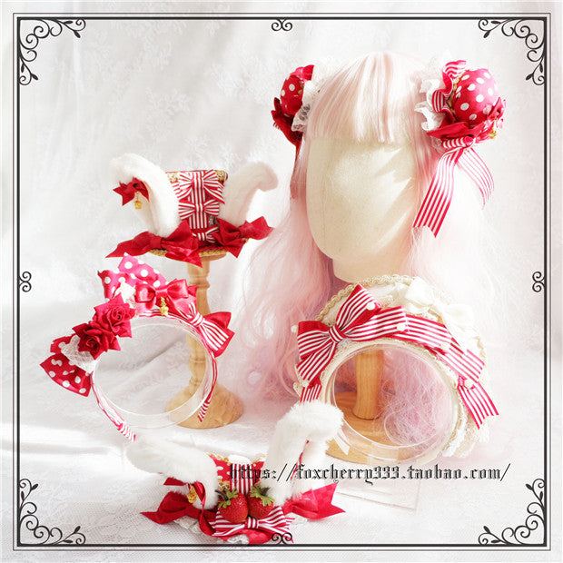 Fox Cherry-Sweet Lolita Flower Rabbit Ear Headdress   