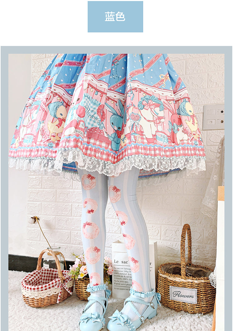 Roji roji - Doughnut Printed Velvet Thigh Stockings