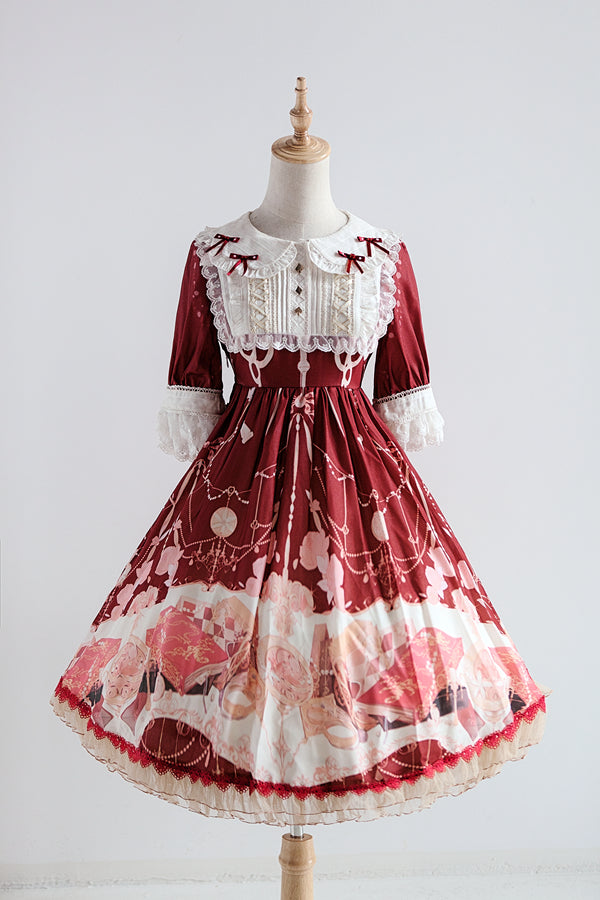 Strawberry Witch~Clock Adventures~Casual Lolita OP Dress custom size wine red 