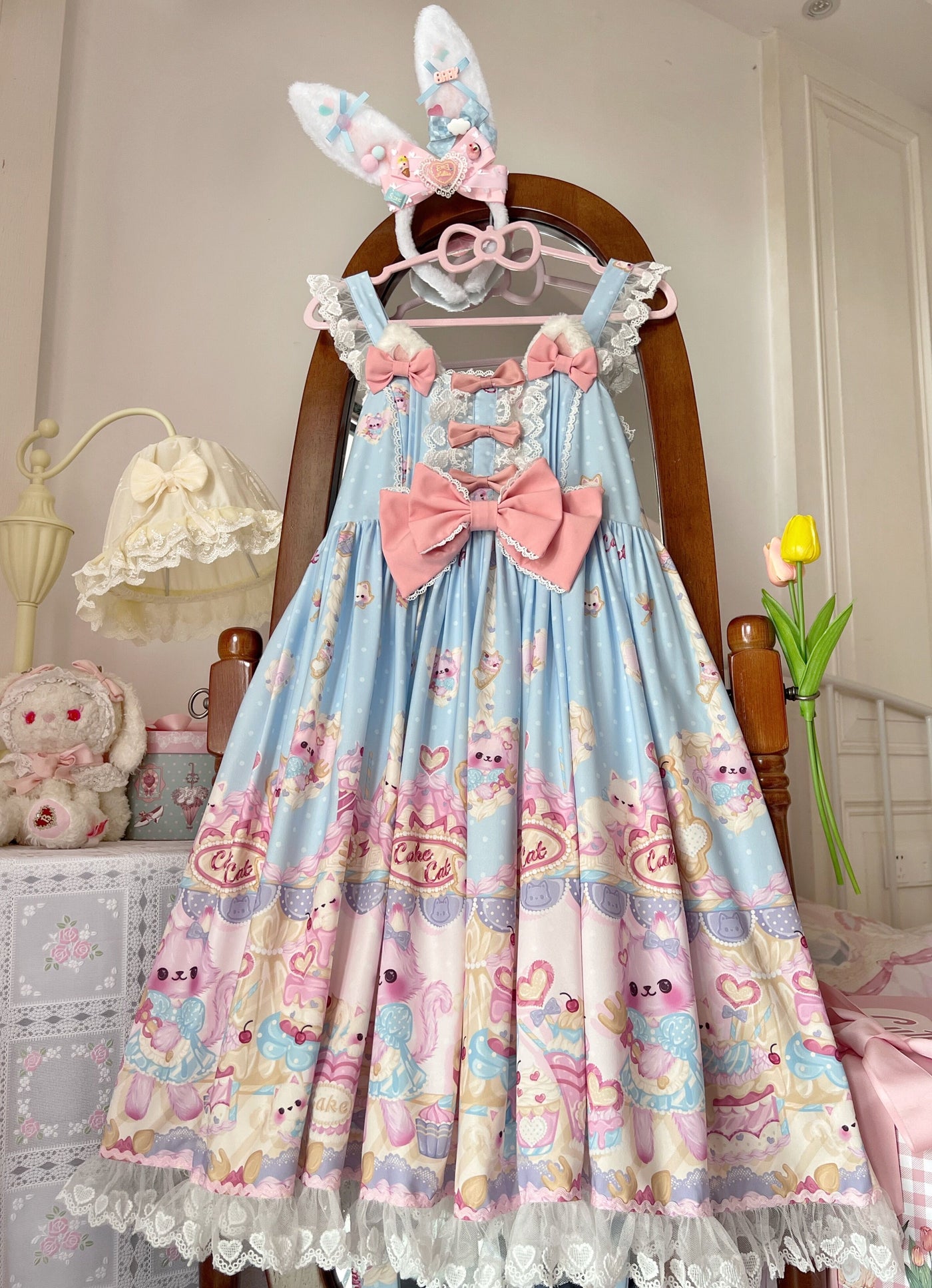 (Buyforme)White Sugar Girl~Cute Lolita Cat Printed Sweet JSK Dress   