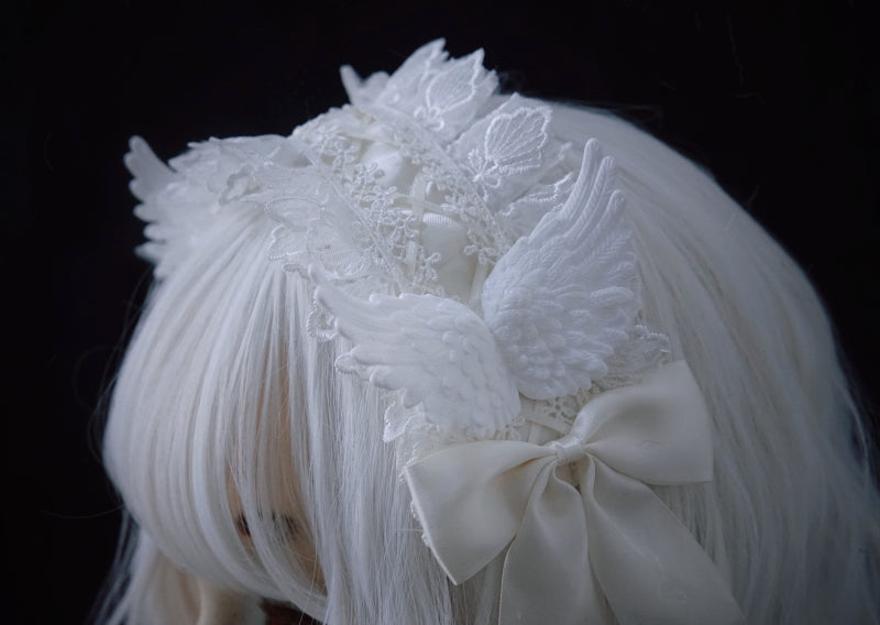 (Buyforme) Strange Sugar~Gothic Lolita White Lace Angel Wings Hairband   