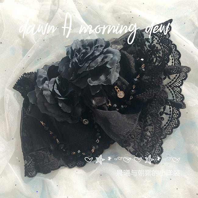(Buyforme)Dawn and Morning~Flower Wedding Lolita Accessories Headdress Set cuffs black + golden 