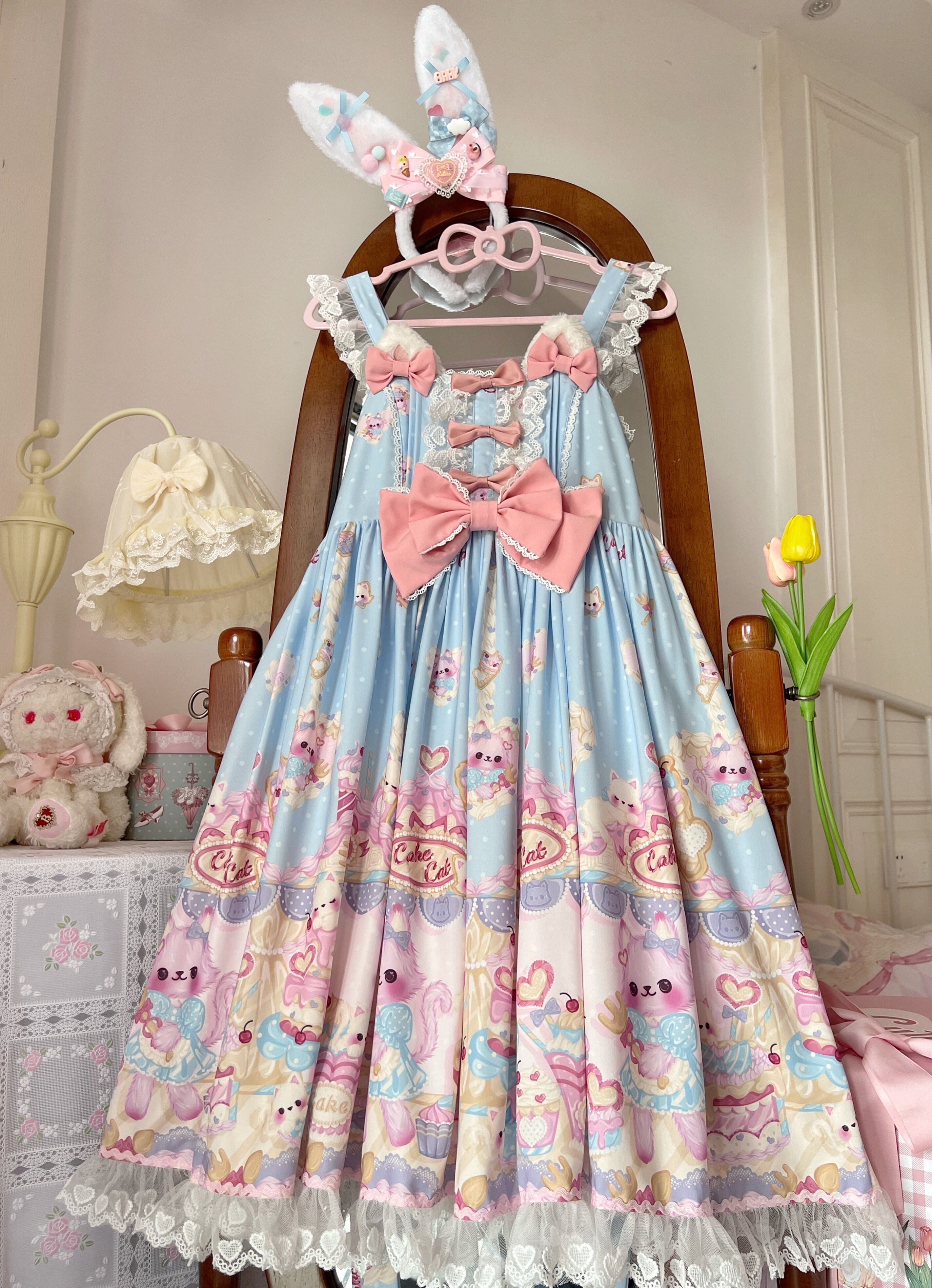 Sugar Girl - Kawaii Lolita Sweet JSK Dress, Cat Printed 11808:122538