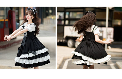 Eieyomi~Sweet Heart Black Lolita Jumper Dress   