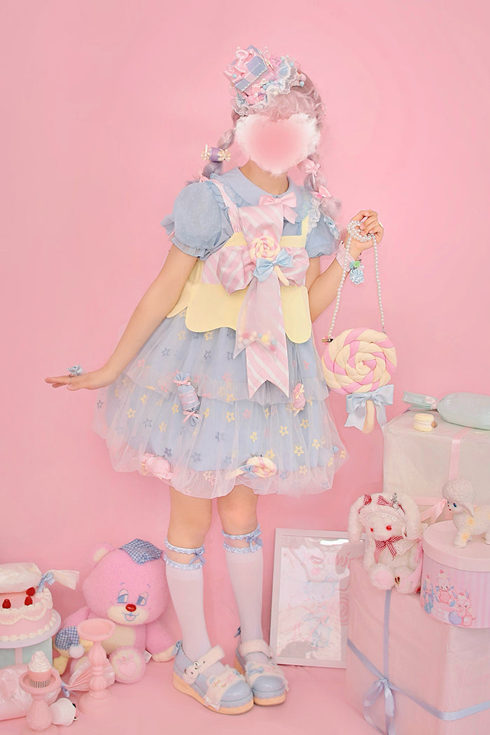 Alice Girl~Rainbow Candy Lolita Blouse Peter Pan Collar Shirt   