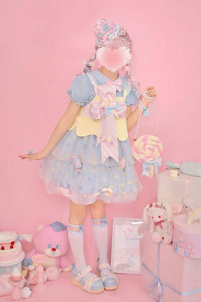 Alice Girl~Rainbow Candy Lolita Blouse Peter Pan Collar Shirt   