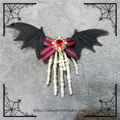 Fox Cherry~Gothic Lolita Batwing Hand Bones Hairclip red small gem hairclip  