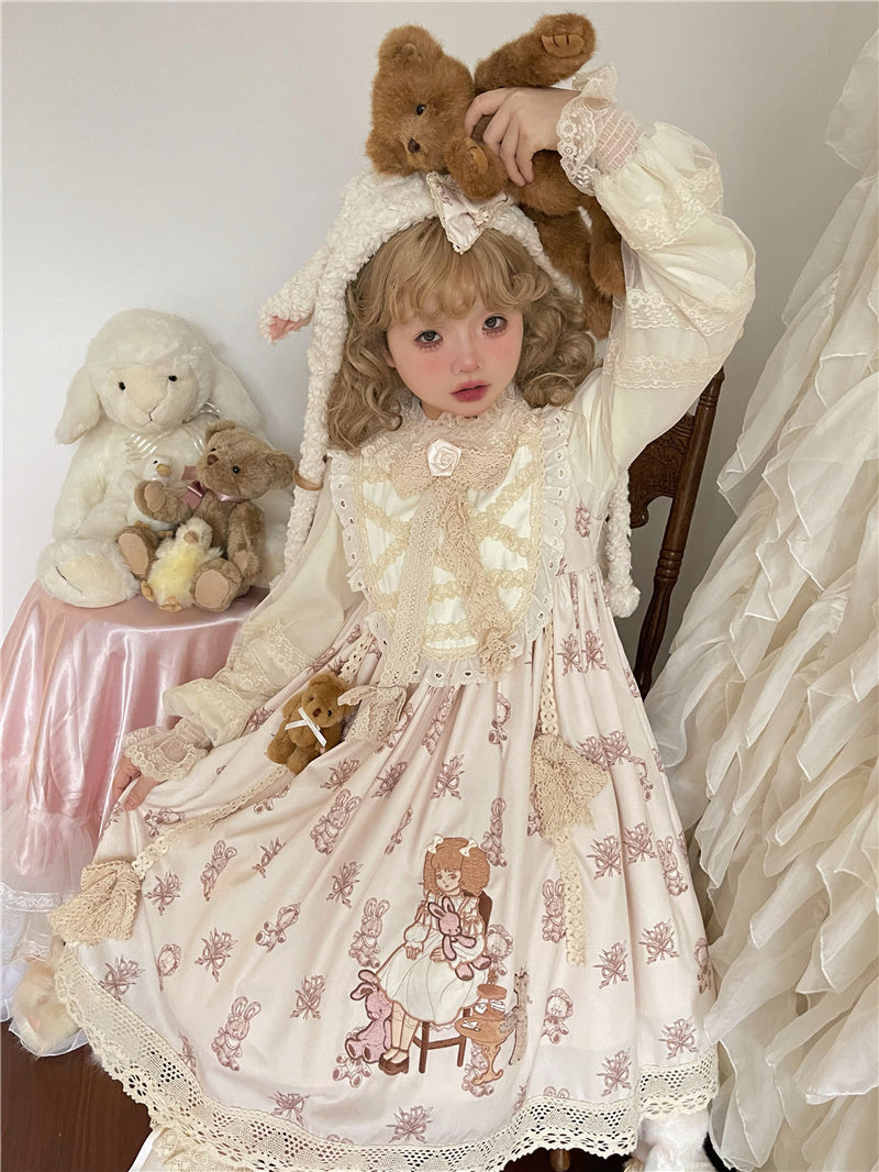(Buyforme)Dolls Party~Sweet Lolita Cute Bear Embroidery JSK S embroidery Lolita JSK 