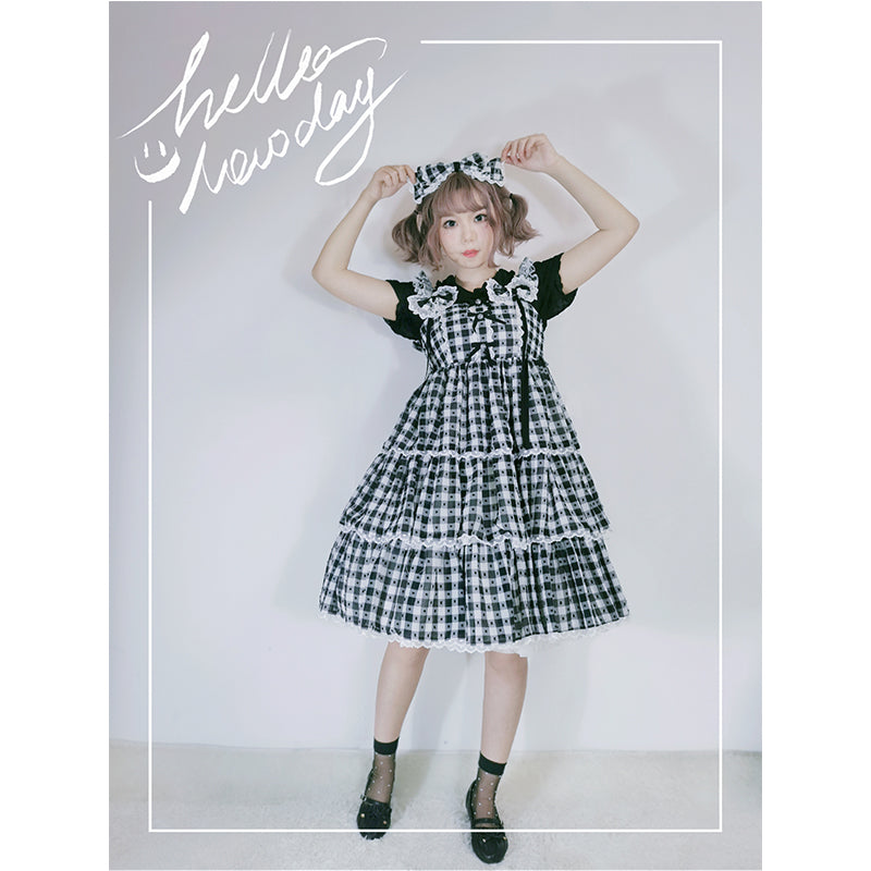 Sakurada Fawn~Plus Size Lolita Jumper Dress Plaid Sweet JSK S black 