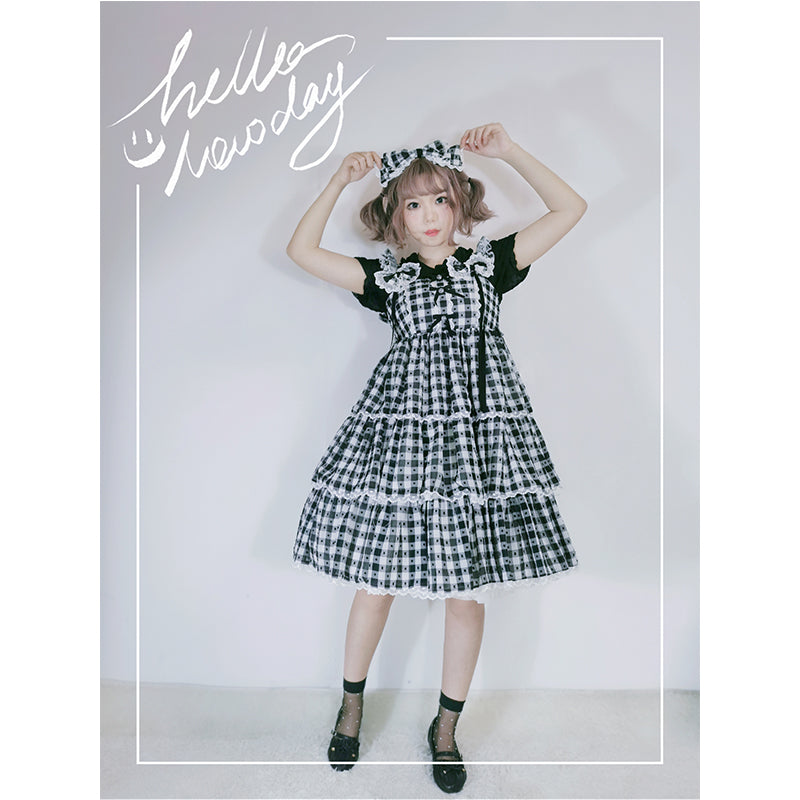 Sakurada Fawn - Plus Size Lolita Jumper Dress Plaid Sweet JSK S black