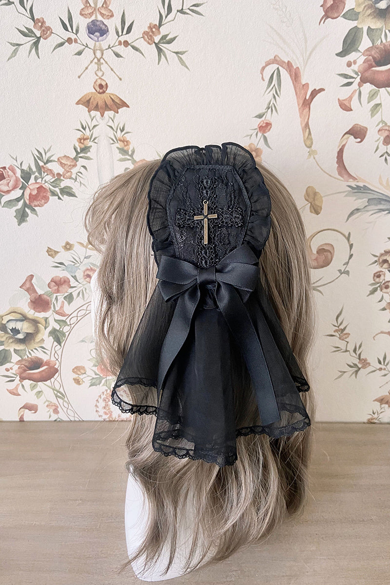 Alice Girl - Cross Maiden - Gothic Lolita Hair Clips Veil Headbow Black